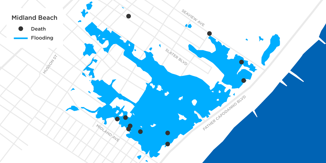 Graphic showing locations of deaths in Midland Beach